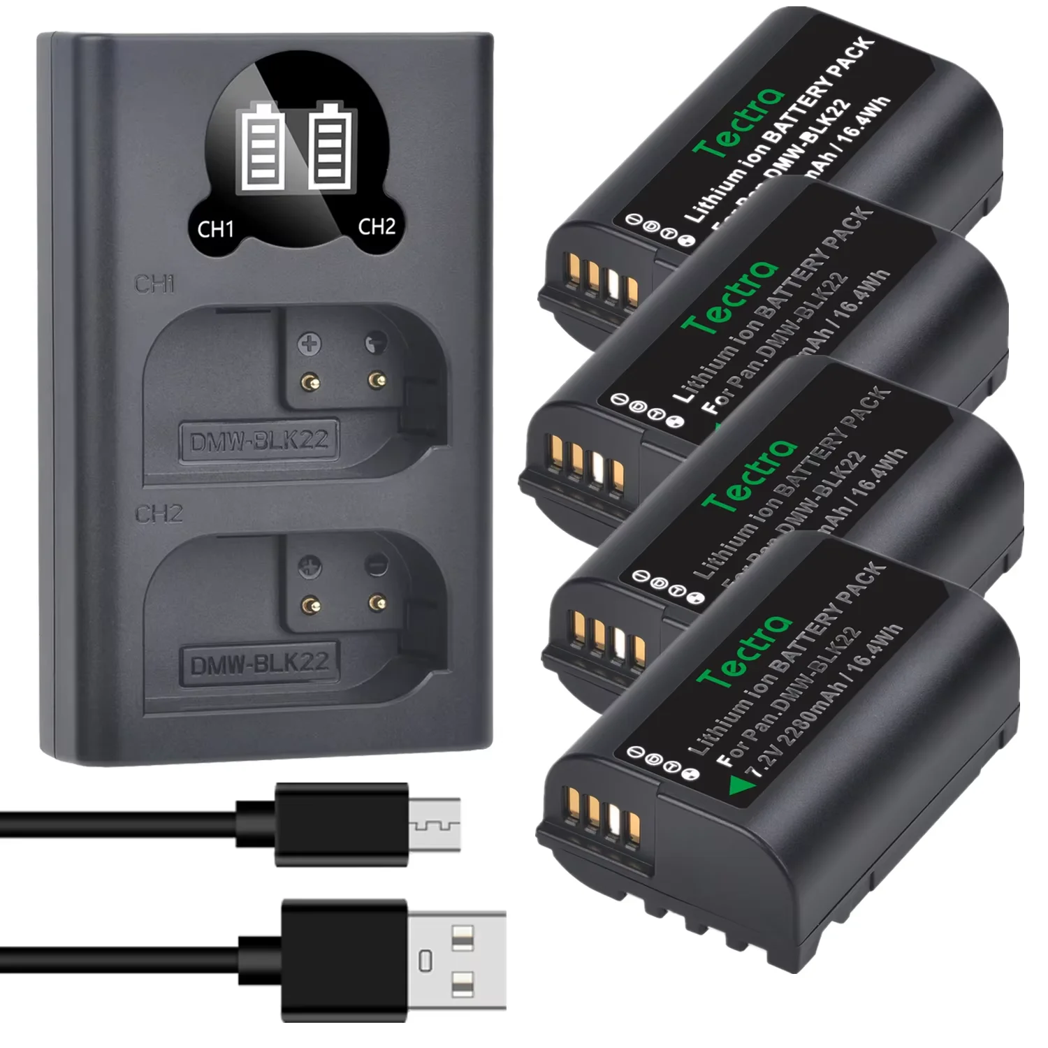 Batería de 2280mAh DMW-BLK22 y cargador doble para Panasonic Lumix DC-S5 DC-S5 II DC-S5 IIX GH5 II GH6 S5II S5IIX S5M2 S5M2X GH5M2