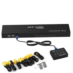 Conmutador KVM 8 Puertos VGA USB Manual 1U con Cable Incluido