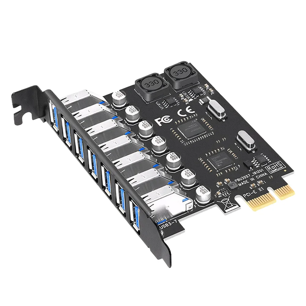Adaptador de tarjeta de expansión USB 3,0 PCI-E, controlador de concentrador USB 3,0, 5Gbps, PCIe, 7 puertos, tarjeta elevadora para minería BTC para Chia Miner - imagen 4