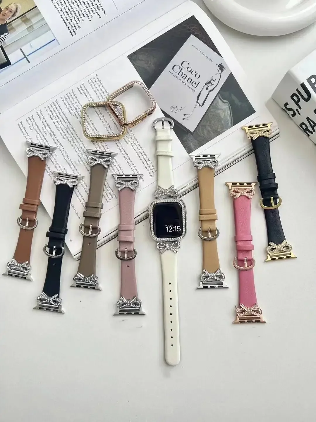 Correa de cuero con diamantes para Apple Watch, banda de 42/44/45/49mm, 38/40/41mm para Apple Watch Series Ultra2 Se 9/8/7/6/5/4, 1 unidad/3/2/1