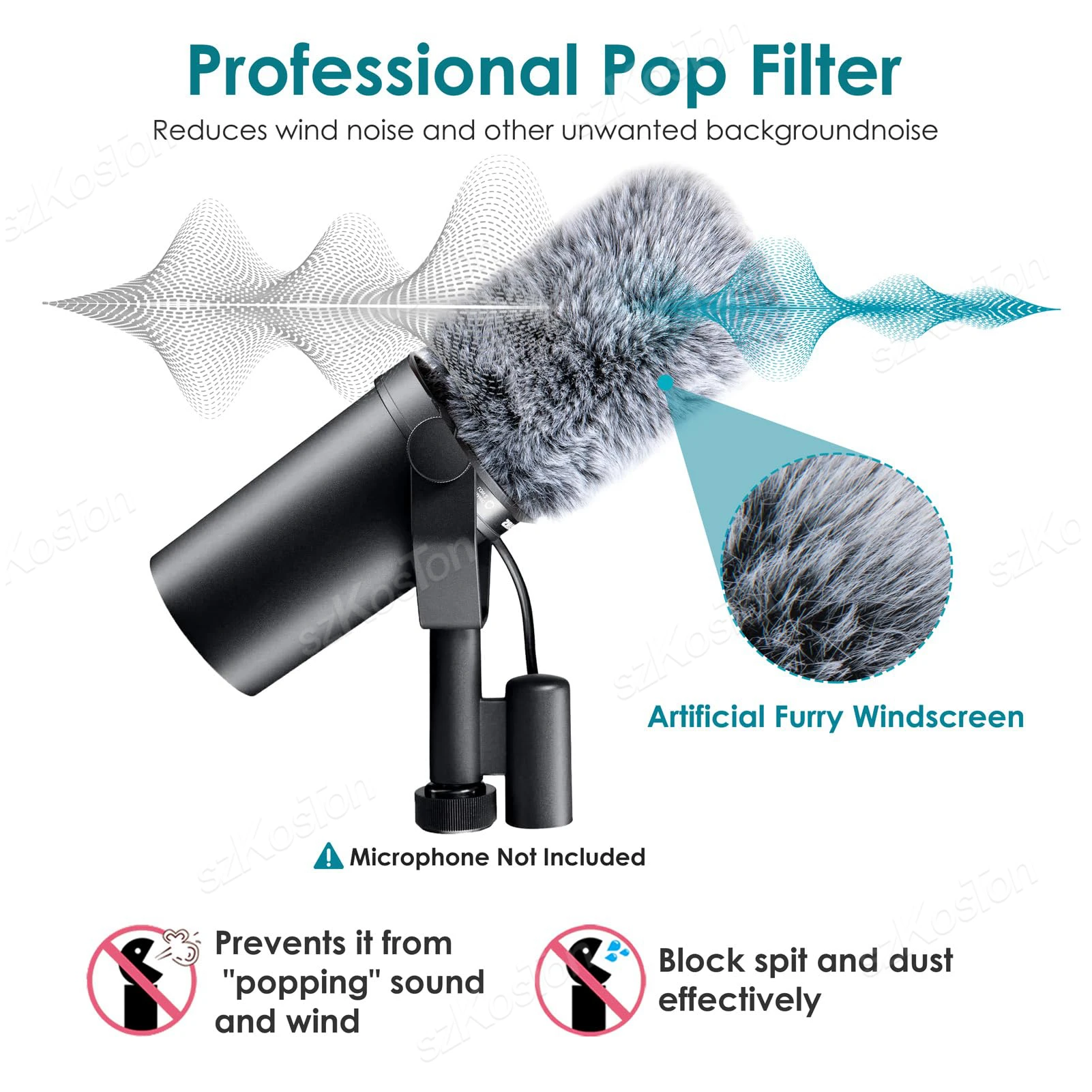 Filtro Pop de reducción de ruido para micrófono Shure SM7B, cubierta de espuma, parabrisas peludo, funda de viento para micrófono SM7dB - imagen 2