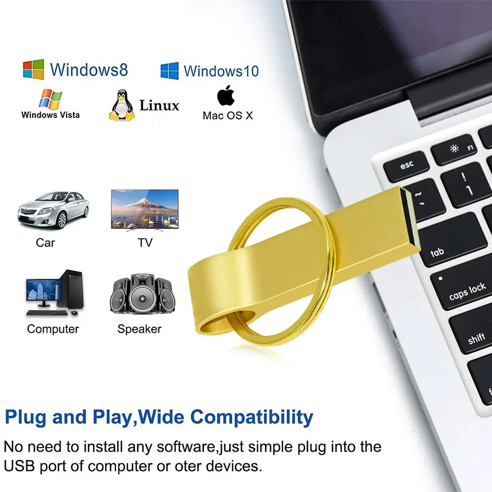 10 unids/lote unidad flash usb de metal 16GB 8GB 4GB pen drive pendrive фнуasa impermeable plata u disco memoria cel usb stick cadena de regalo - imagen 3