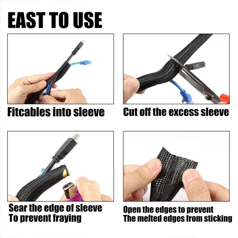 Funda de Cable expandible trenzada PET de 1 ~ 50m, 3 ~ 50mm, Flexible, autofechado, tubo de envoltura aislado, organizador Protector de línea de alambre dividido - imagen 3