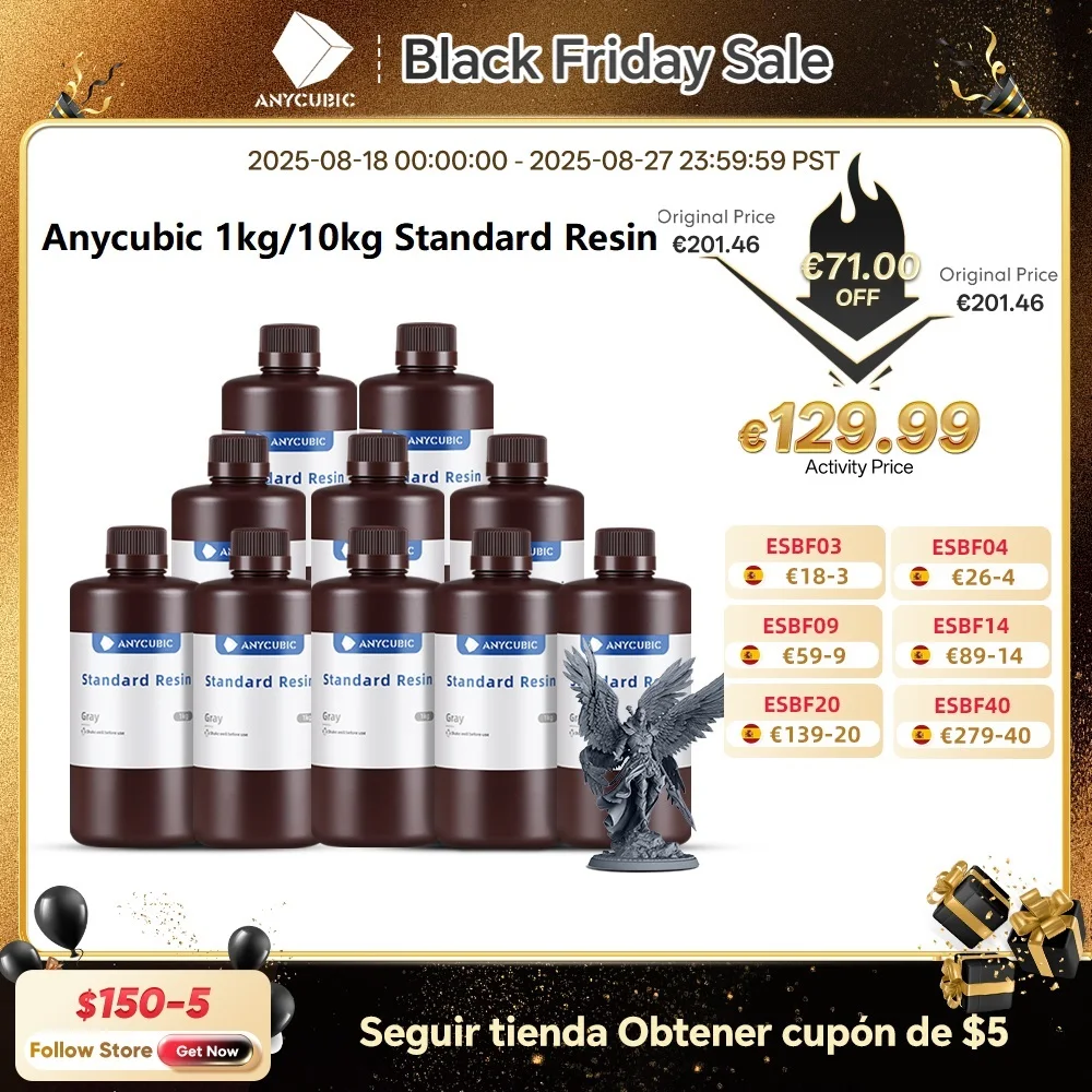 ANYCUBIC-resina estándar de fotopolímero líquido, 1kg/10kg, 405nm, resina UV para impresora 3D, Material de resina de impresión LCD para Photon Mono - imagen 2