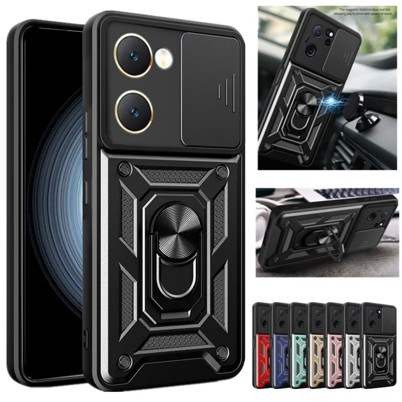 Funda armadura para VIVO Y28S Y18 Y18e Y28 Y03 Y02 Y17S Y27 Y16 Y36 5G cubierta protección de lente con anillo soporte magnético Coque Fundas