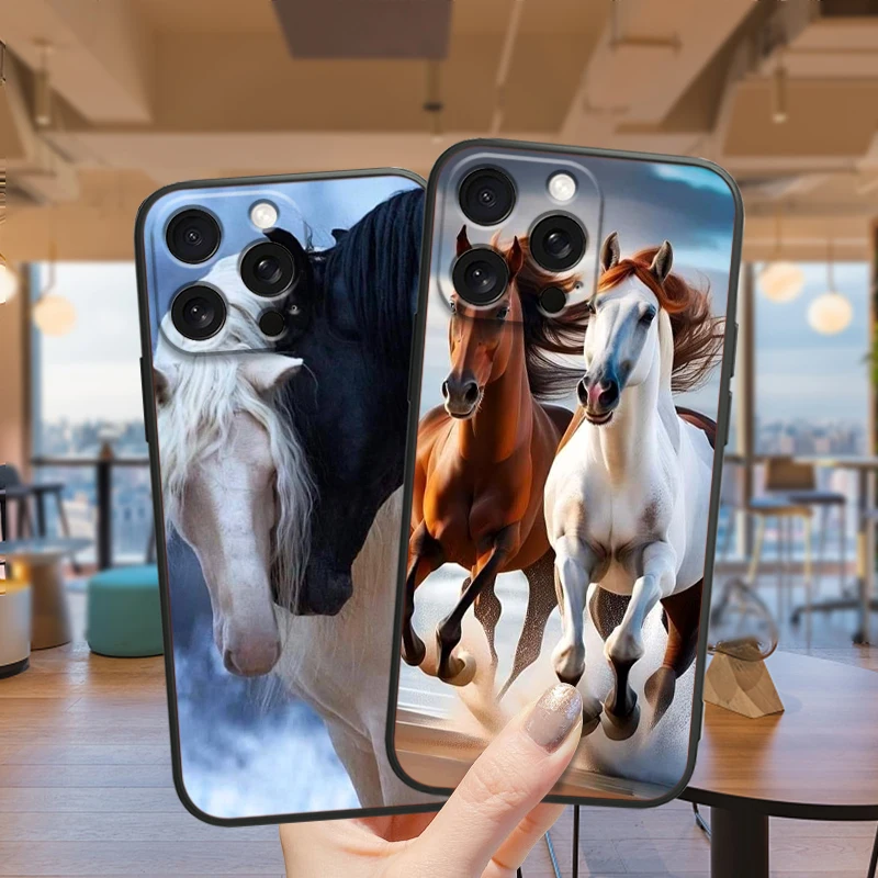 Horse Fierce Cool Art para iPhone 15 14 13 12 11 XS XR X 8 7 SE Pro Max Plus Mini Funda negra para teléfono - imagen 2