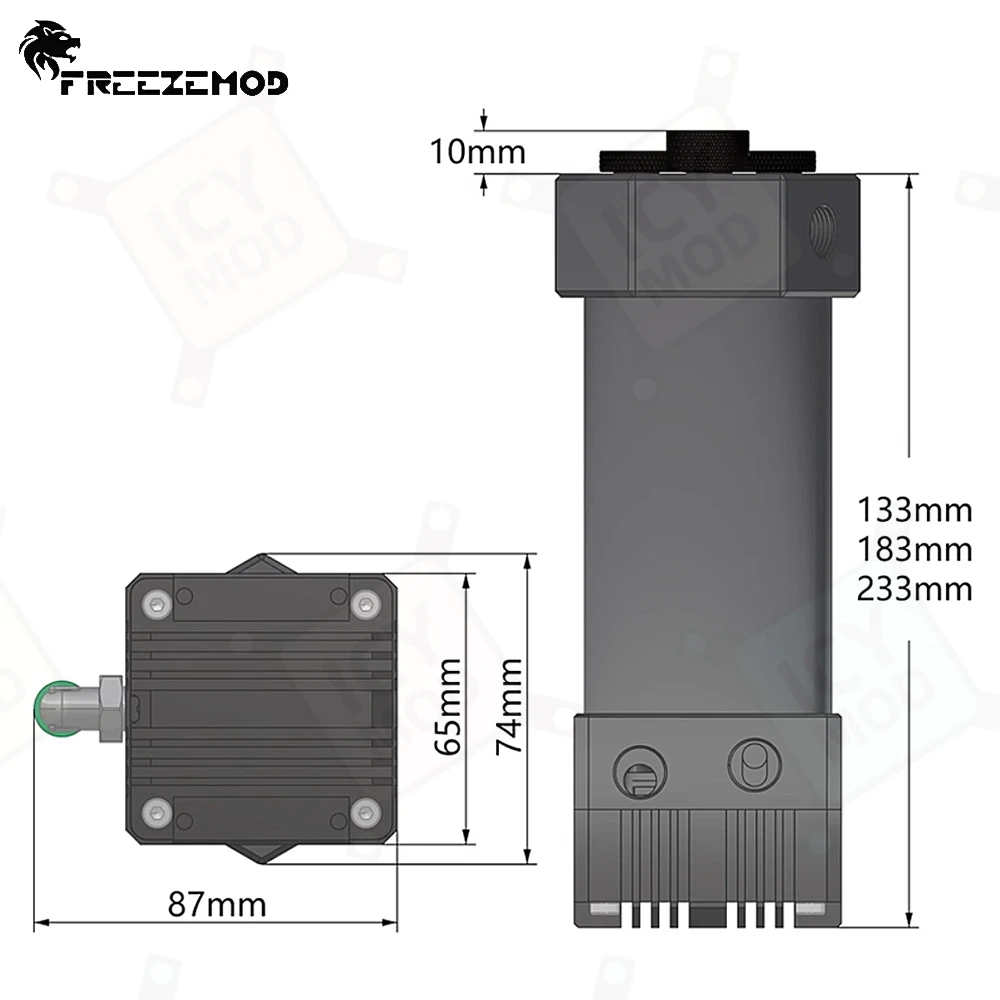 FREEZEMOD Depósito de aleación de aluminio de una sola pieza con capacidad visible de 133 mm/183 mm/233 mm y válvula de escape Pagoda PUB-JSM6 - imagen 2