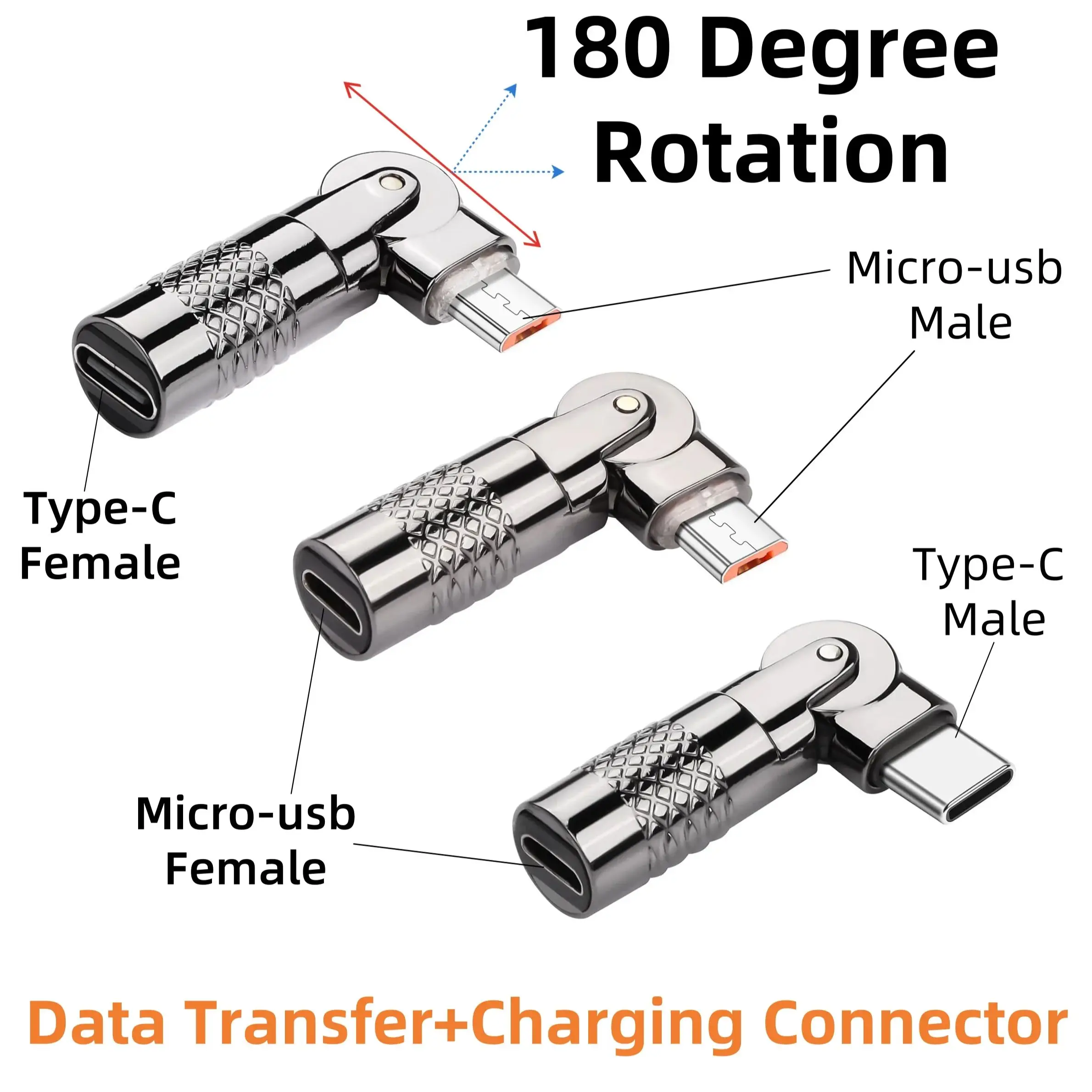 Adaptador Micro-usb a tipo C Micro USB2.0 5 pines hembra a macho conector de rotación de 180 grados compatible con datos de carga para teléfono móvil