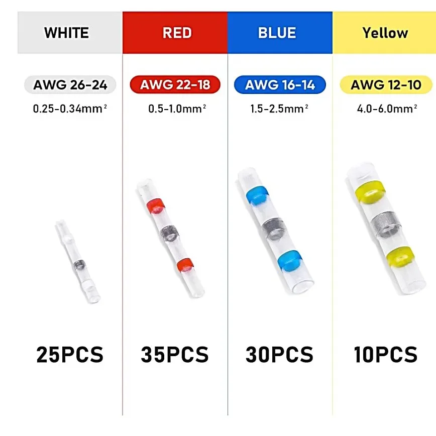 100 Uds. Conectores de Cable termorretráctil impermeables, funda de soldadura, Terminal de Cable eléctrico aislado a tope, Kits de conectores de soldadura - imagen 2