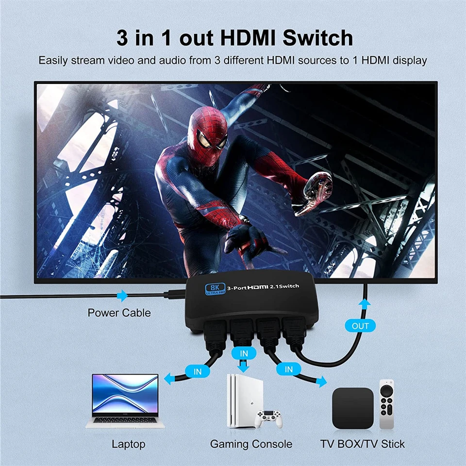 Navceker-Divisor HDMI 8K, 60Hz, 4K, 120Hz, 3 en 1, para TV, Xiaomi, Xbox, serie, PS5, Cable HDMI, Monitor, proyector, HDMI 2,1 - imagen 3