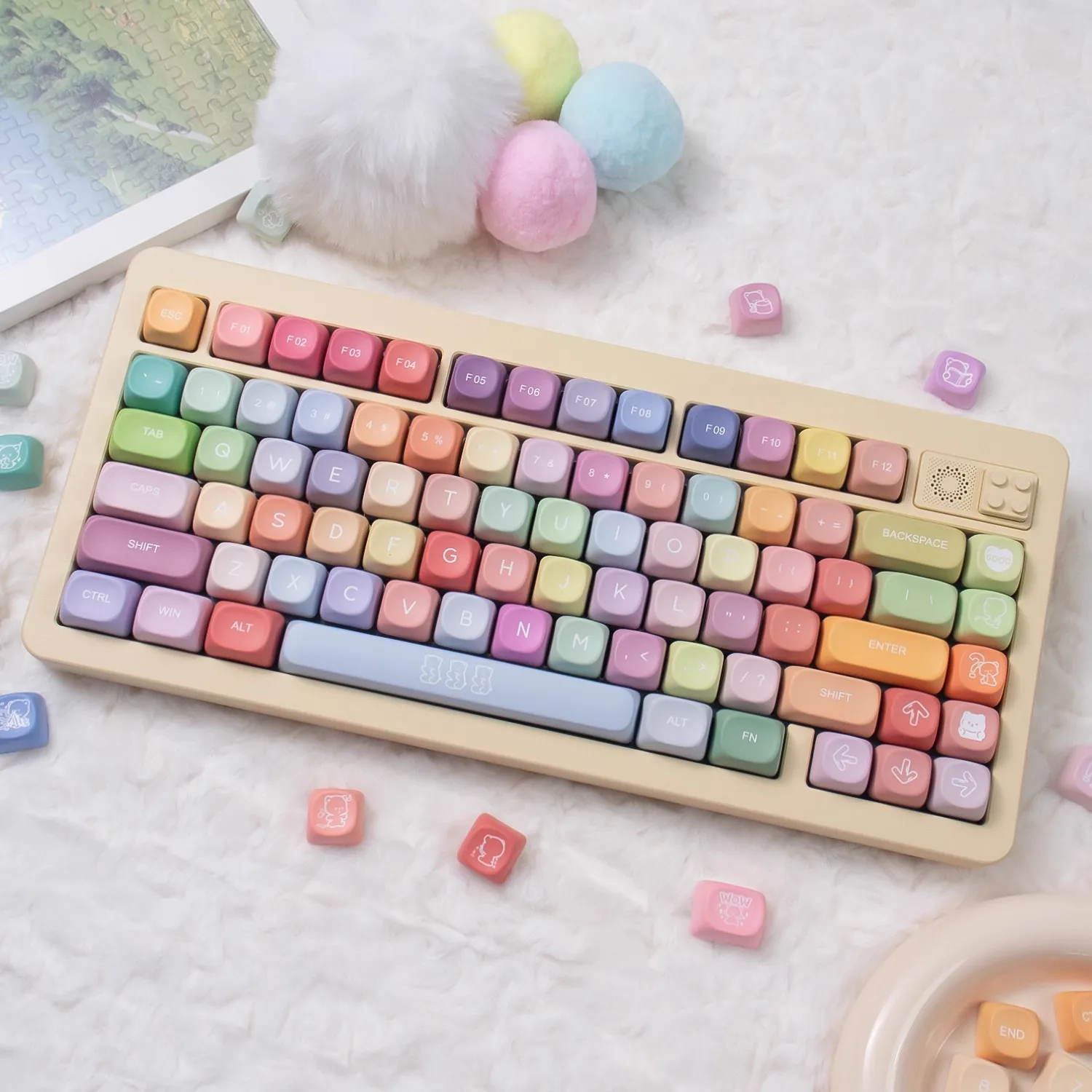 Teclas de teclado de perfil MOA Bear Candy de 134 teclas, teclas PBT de sublimación de tinte para interruptores mecánicos MX Cherry, teclado para juegos