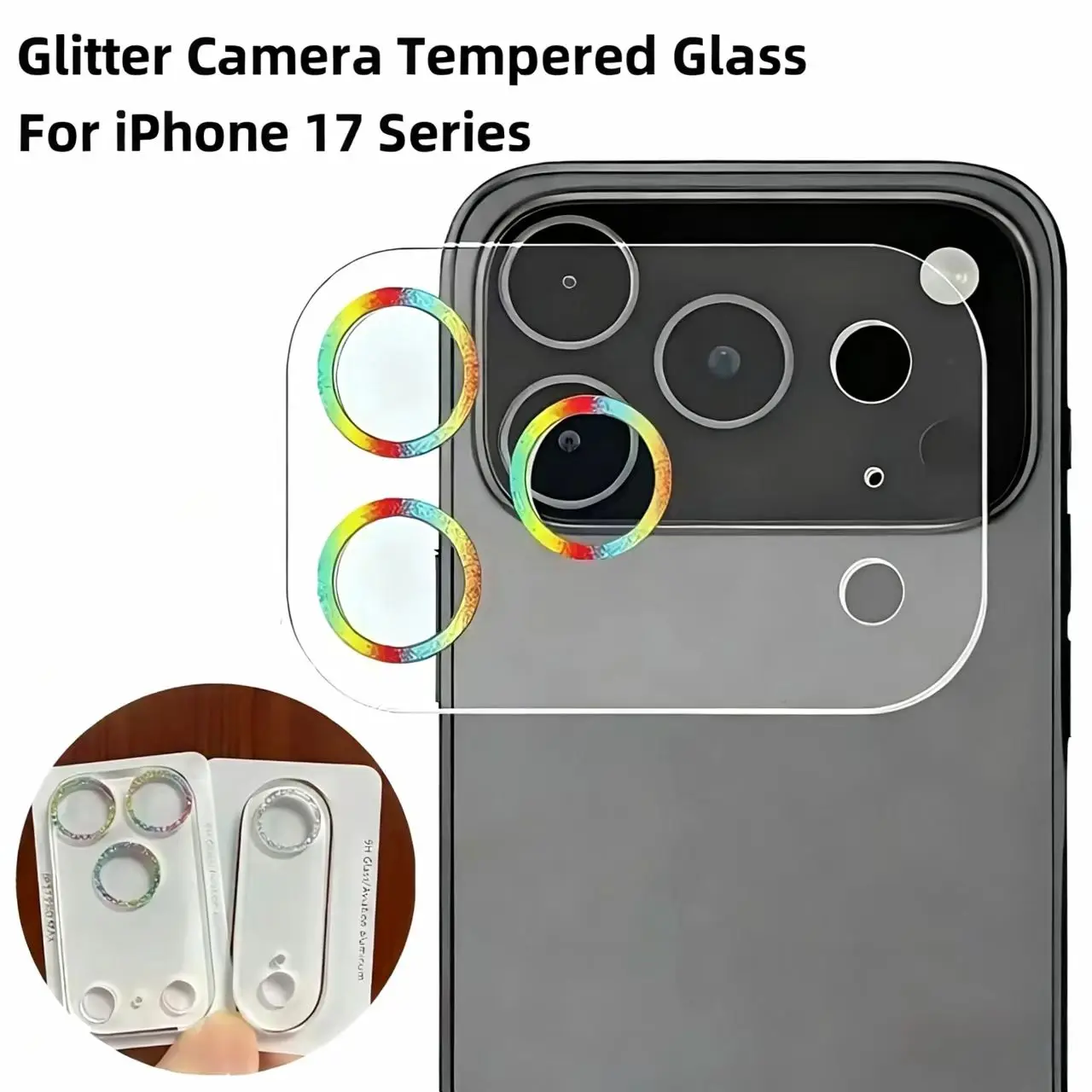 Cristal templado de cámara con purpurina para IPhone 17 Pro Max 17 Air Diamond, cubierta protectora de anillo de lente trasera para IPhone 17Pro Max, funda de lente - imagen 2