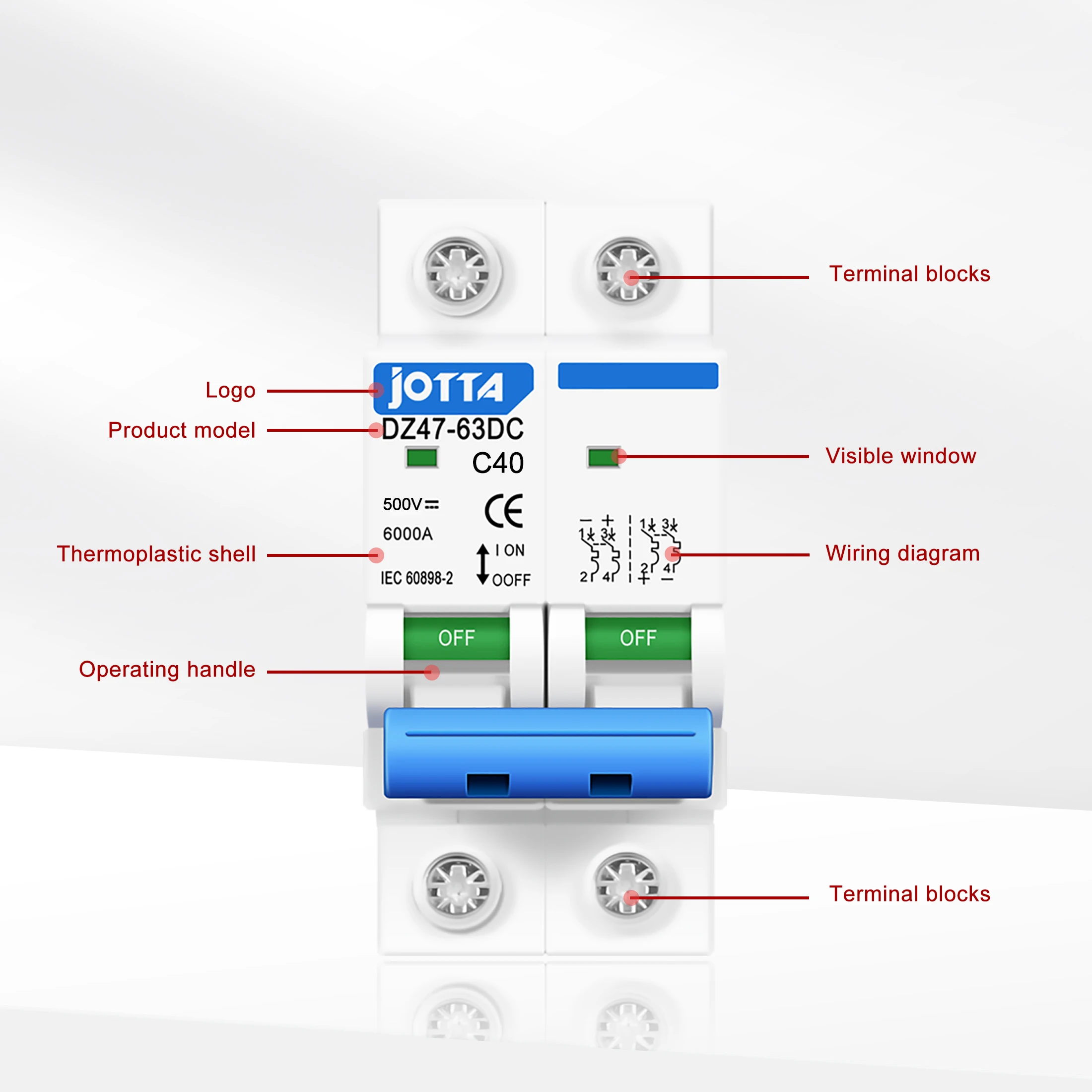 Disyuntor en miniatura 2P DC500V fotovoltaico PV Mini MCB protección contra sobrecarga interruptor de disyuntor Solar - imagen 3