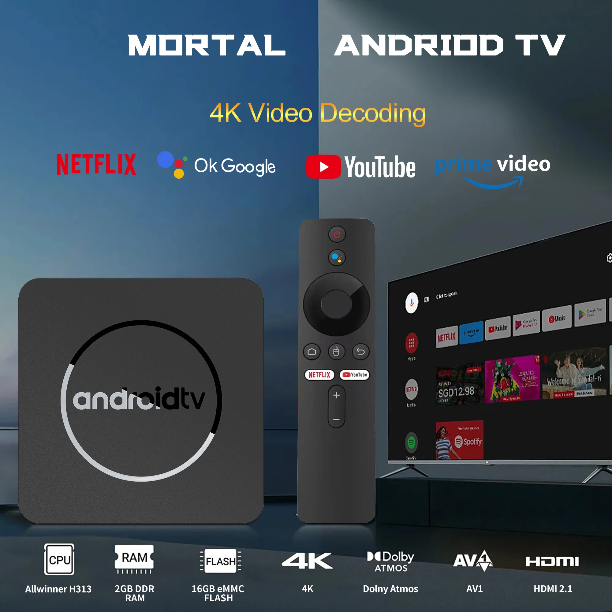 Android13 TV Box Netflix 4K Ultra HD Allwinner H313 certificado por Google Dolby Vision HDR10 + 2G16G Dual Wifi dispositivo multimedia de Streaming Q1