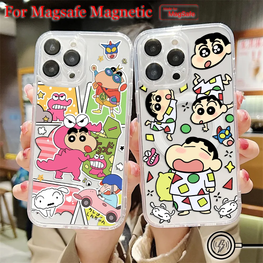 Funda de teléfono magnética con crayones de Anime Shin-chans Magsafe para Samsung Galaxy S25 S24 S23 S22 S21 S20 FE Plus Ultra 5G, funda transparente de TPU