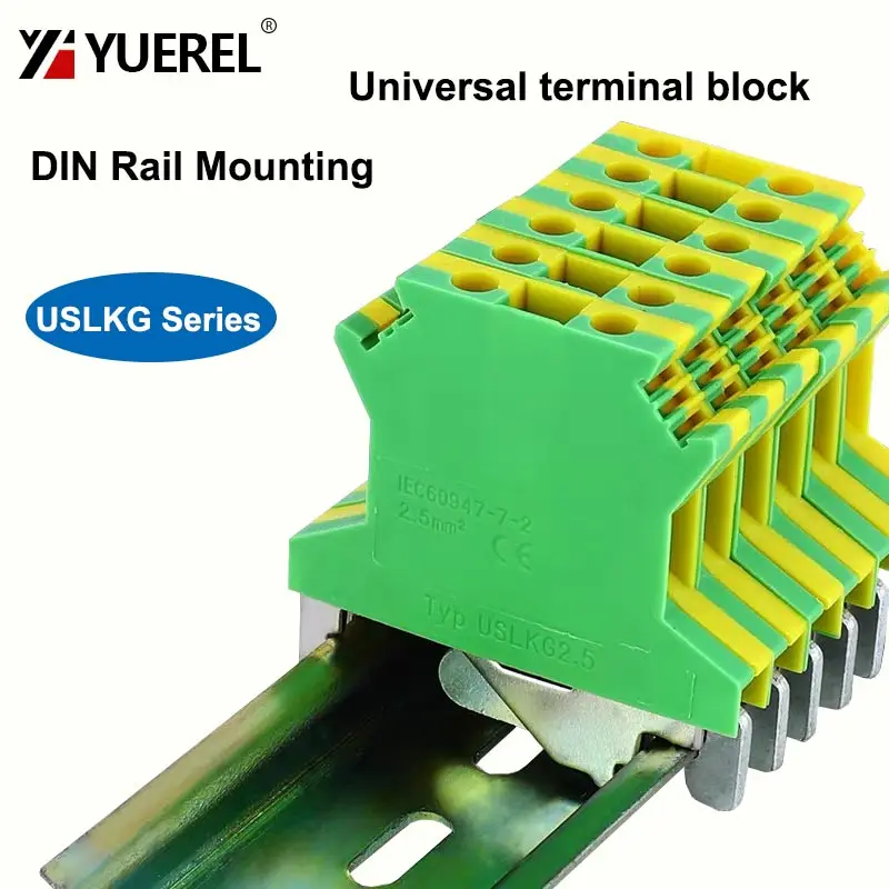 ULSKG2.5 3 5 6 10 16 35 Riel de tornillo de tierra Bloque de terminales Din Protector de tierra Conector eléctrico de cable Modular del Reino Unido