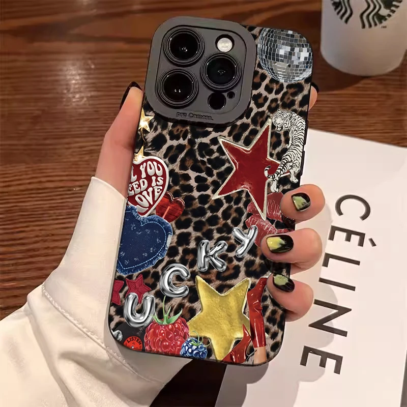 Funda de teléfono con estampado de guepardo, diseño de estrella y leopardo Vintage, para iPhone 16E 16 15 14 13 12 11 Pro Max XS X XR 7 8 Plus 16
