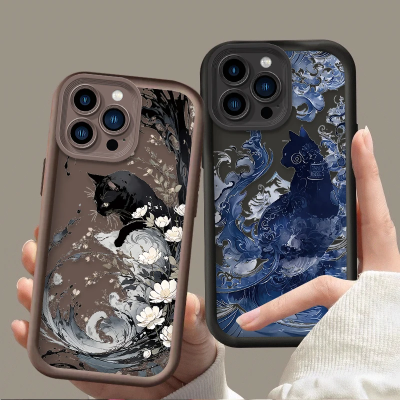 Funda de teléfono suave para iPhone 16 16E 15 14 13 12 11 Pro Max X XS X S Max XR SE 2020 SE4 7 8 Art Splash-ink Cat cubierta a prueba de golpes - imagen 2