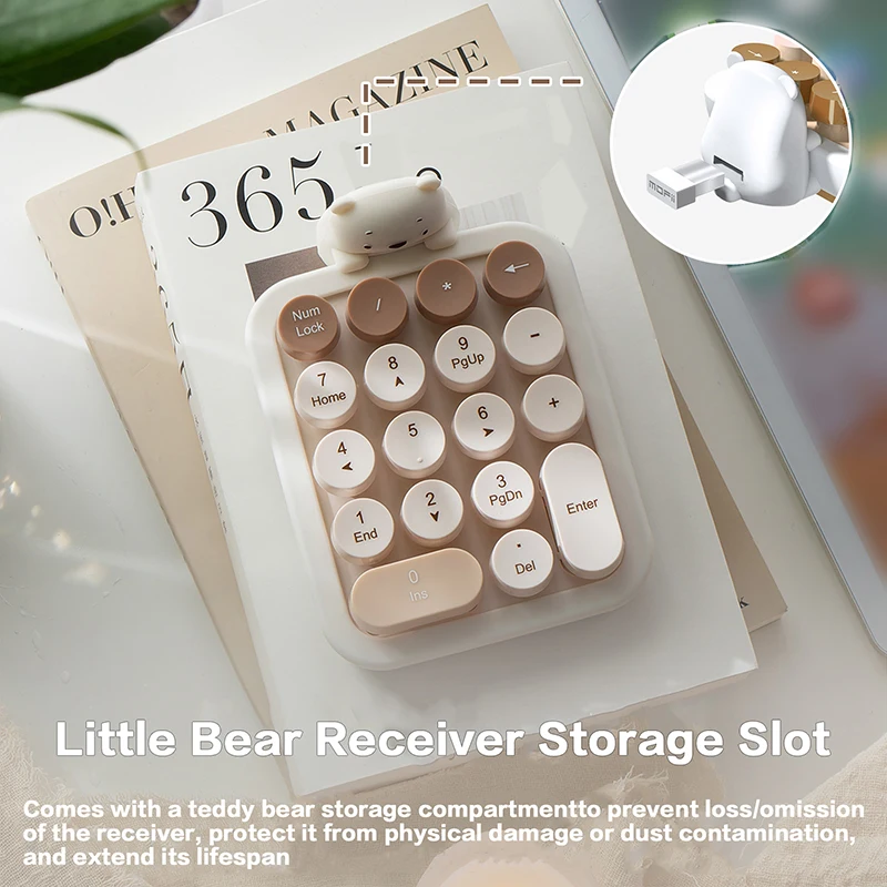 MOFII portátil 2,4G Plug and Play teclado numérico inalámbrico 18 teclas lindo oso teclados numéricos inalámbricos para PC/portátil (té azul/mulk) - imagen 4