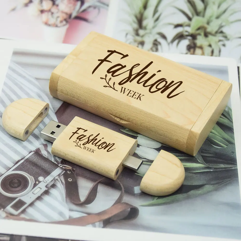 Unidades Flash USB 2,0 de madera TYPE-C, unidad de bolígrafo con logotipo gratuito de 128GB, regalo de negocios creativo, disco U de 64GB, memoria de boda, disco U de 32GB - imagen 3