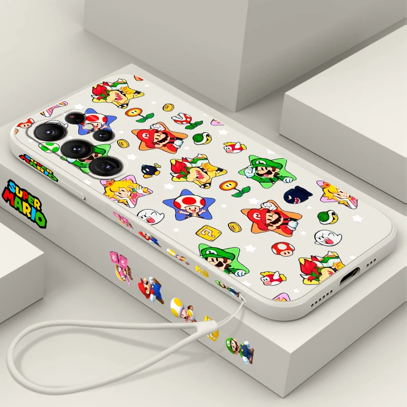 S-Super m-marios b-bros Linda cuerda izquierda líquida para Samsung Galaxy S24 S23 S22 S21 S20 FE S10 Ultra Plus Lite 5G TPU funda de teléfono - imagen 2