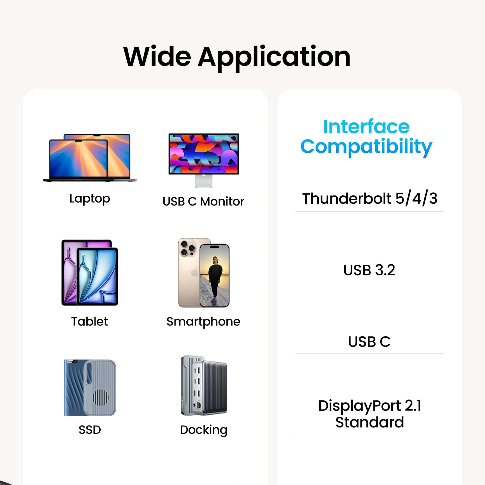 Cable de datos USB C a C de 80Gbps Compatible con Thunderbolt5/4/3 16K 8K @ 60Hz Pantalla PD3.1 Cable cargador de 240W para ordenadores portátiles Teléfono SSD - imagen 3