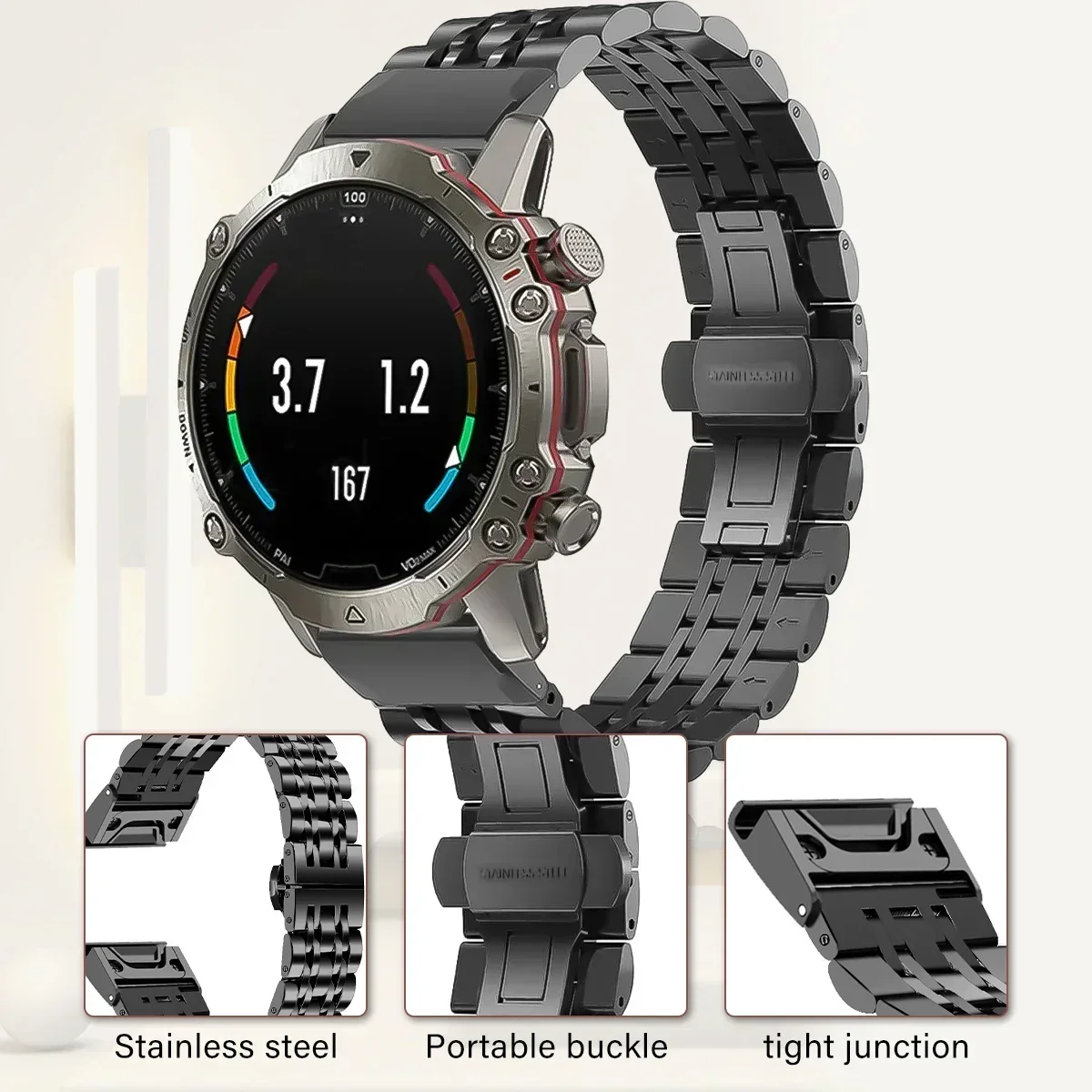 Correa QuickFit de acero inoxidable de 22mm y 26mm para Garmin Fenix 8 7X 7 Pro 6X 6 5 5X Plus/Epix 2 47mm 51mm pulsera Fenix 3 HR Enduro 3 - imagen 2
