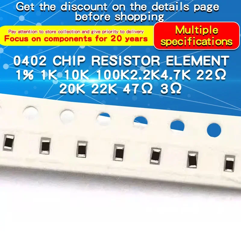 100 Uds 1% 0402 resistencia SMD 4,7Ω ~ 5,1 MΩ 10 20 30 47 100 200 330 1K 4,7 K 10K 20K 47K 100K 300K 1M 2M 3M Ohm resistencia de Chip SMD - imagen 2