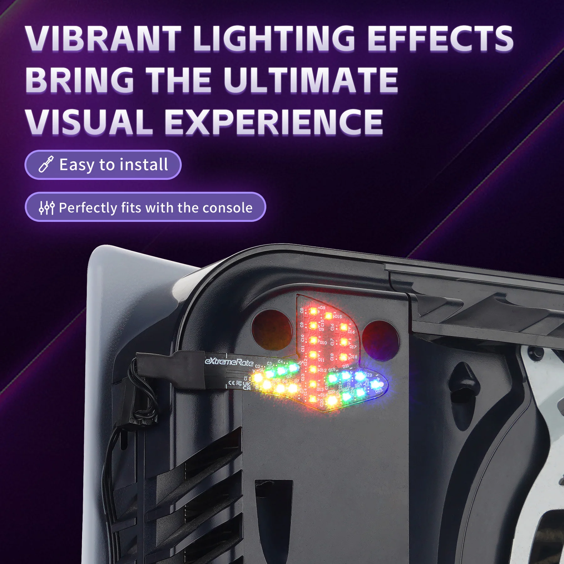 eXtremeRate para consola ps5 (serie 2020 CFI-1) Kit LED con logotipo RGB arcoíris, 40 efectos para disco PS5 y consola de edición digital - imagen 4