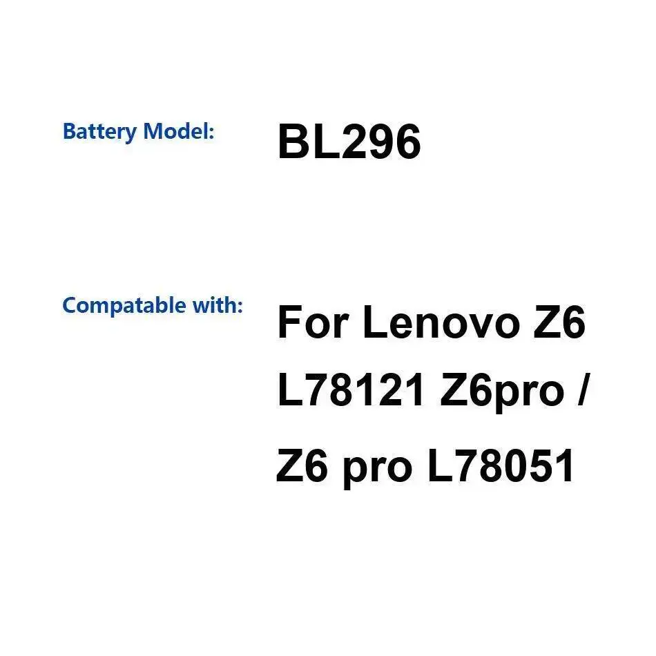 Para Lenovo Z6 L78121 Pro L78051 batería segura de 4000Mah BL296 para teléfono móvil