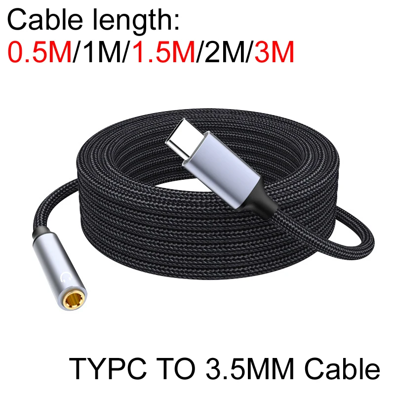 Adaptador de Cable de Audio auxiliar tipo C para auriculares hembra, 0,5 M/3M, USB C a 3,5mm, para teléfono móvil Samsung Galaxy Huawei Xiaomi iPad Pro - imagen 2