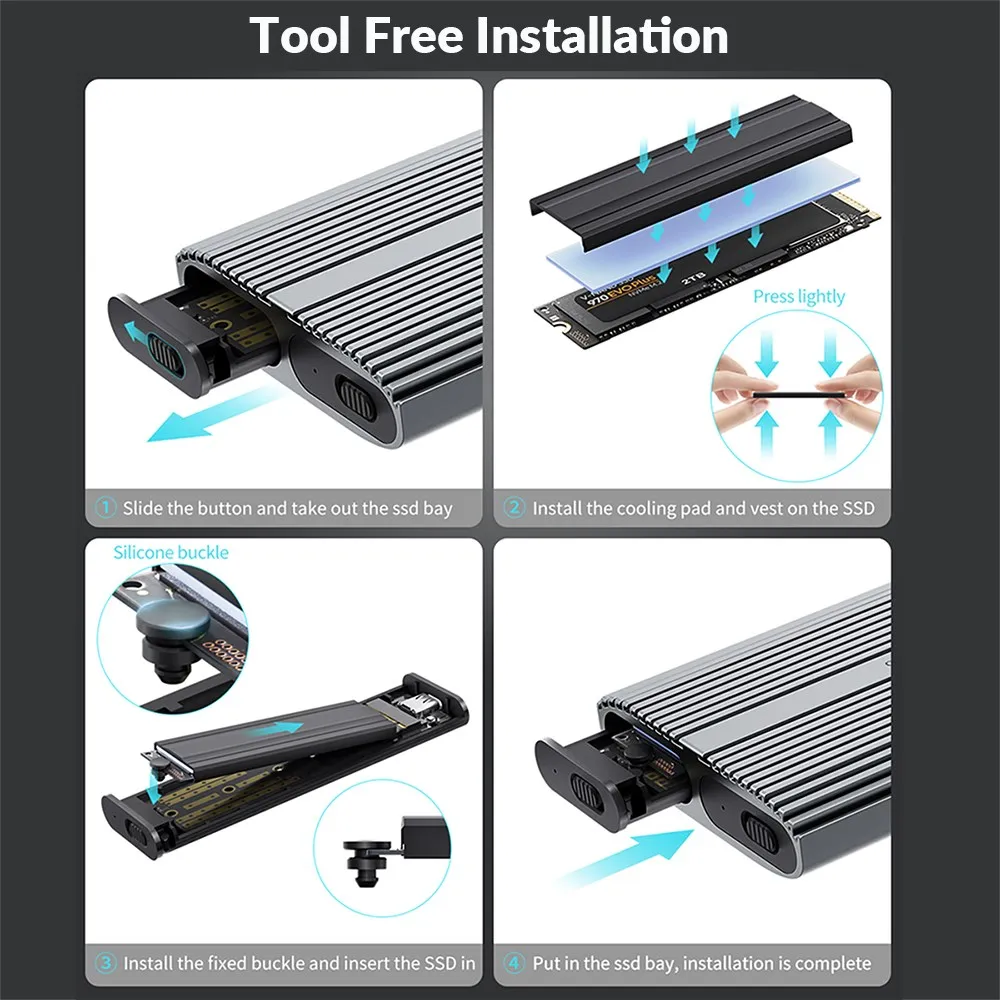 PHIXERO-carcasa de disco duro externo HD, caja de almacenamiento M.2, doble protocolo, M2, SATA, NVMe, SSD, USB A 3,0, tipo C - imagen 5
