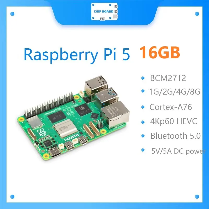 Raspberry Pi 5 Placa de brazo de 16 GB Cortex-A76 Linux