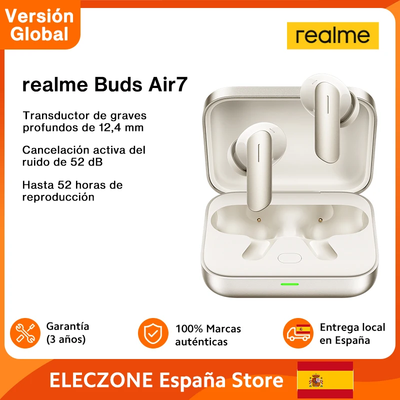 Versión Global realme Buds Air 7 52dB Smart Active Noise Cancellation 12.4mm Deep Bass Driver Bluetooth5.4 360° Spatial Audio Effect IP55 Earphone - imagen 2
