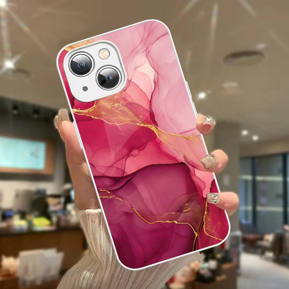 Precioso diseño de mármol funda de teléfono de vidrio templado para Iphone 14 13 12 11 Pro Mini XS MAX 14Plus X XS XR Fundas - imagen 2