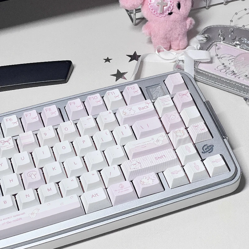 Juego de teclas con tema de conejo durmiente, perfil de cereza PBT, teclas originales personalizadas hechas a mano para teclado mecánico, accesorios de regalo