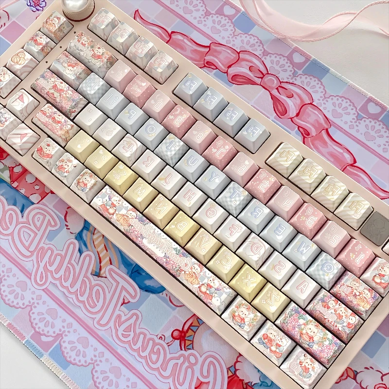 Bear Carnival Keycapscherry perfil lindo teclado mecánico 136 Uds PBT textura mate rosa reemplazable para uso doméstico y de oficina - imagen 3