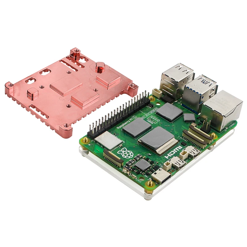 Raspberry Pi 5 Disipador de calor de cobre puro Caja base acrílica Ventilador opcional Refrigeración activa pasiva para Raspberry Pi 5 - imagen 5