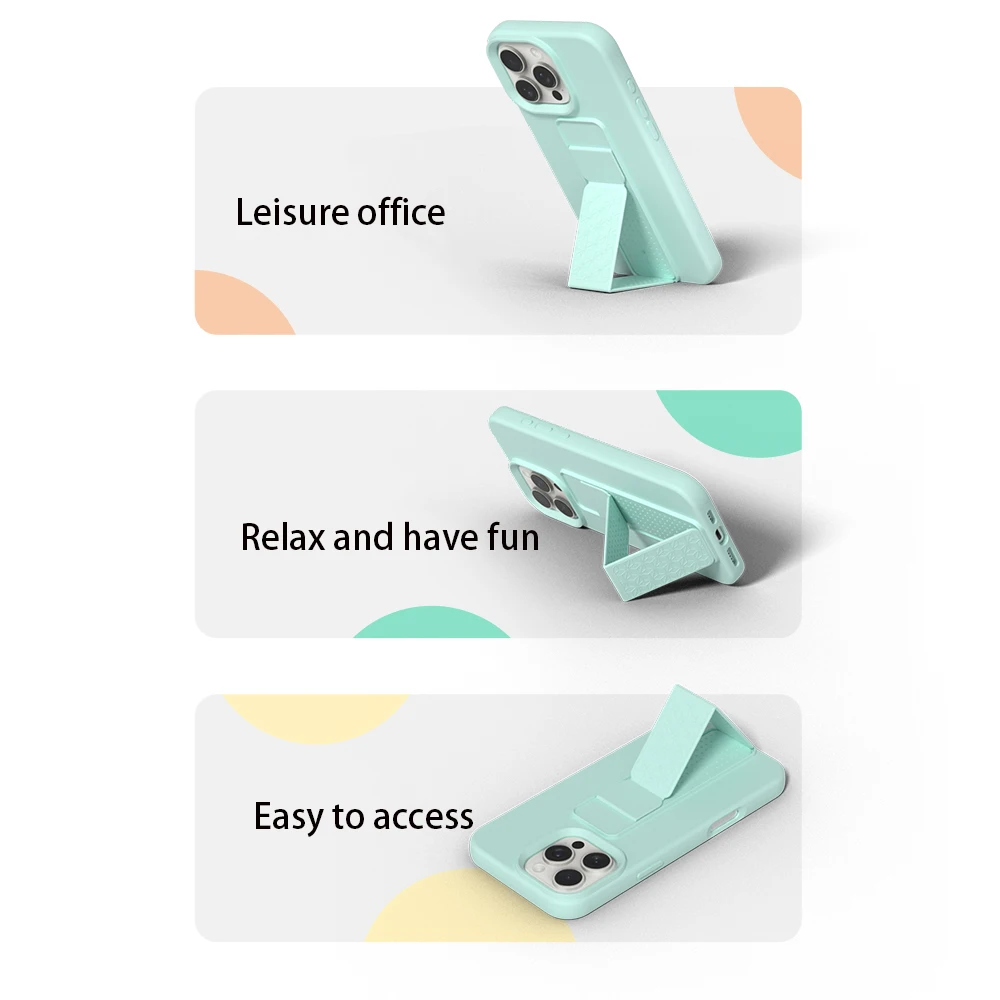 Funda de teléfono con soporte plegable invisible de silicona suave líquida para Apple iPhone 16 15 14 Plus 13 12 11 Pro Max cubierta a prueba de golpes - imagen 2