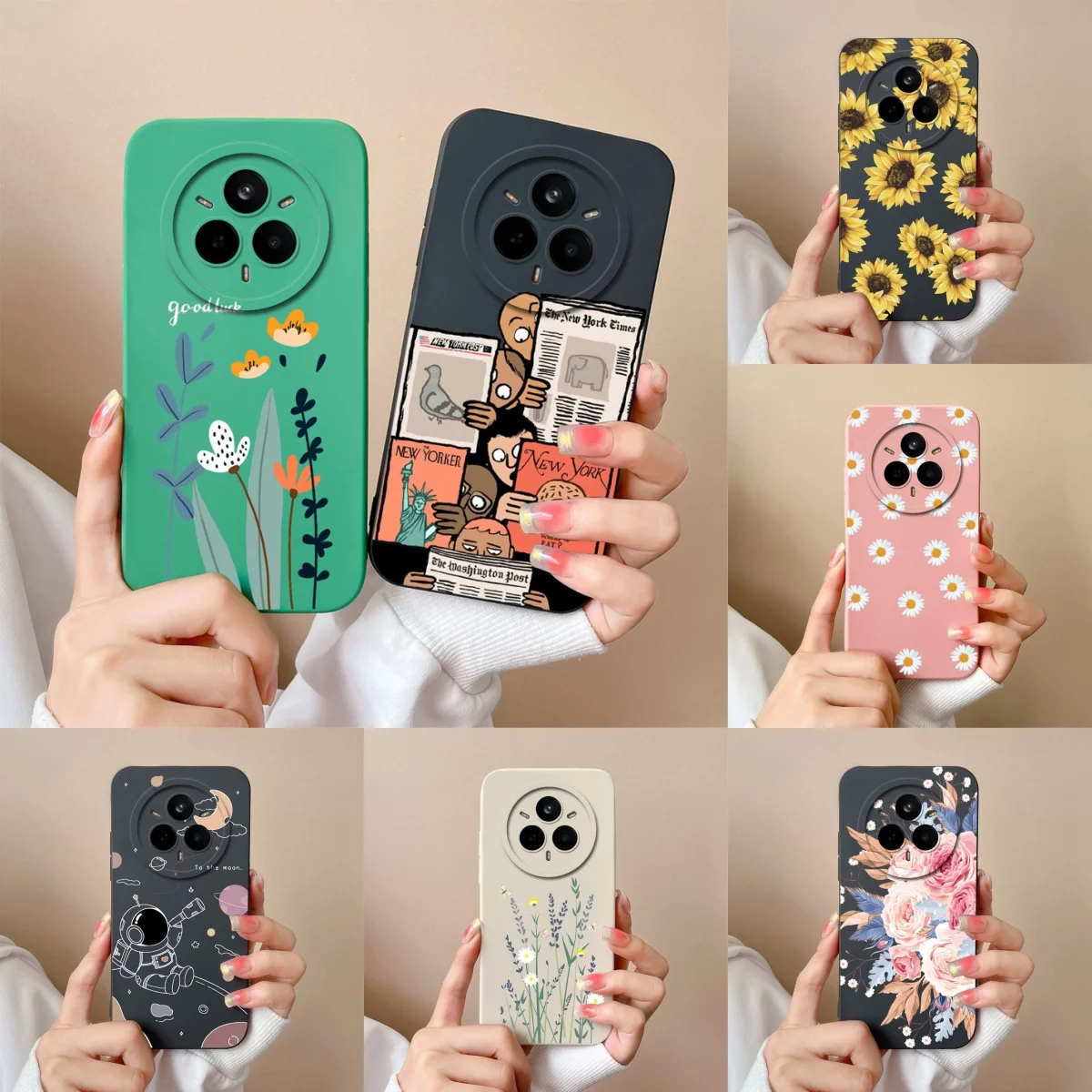 Funda de flores para Realme 14 Pro Plus, parachoques de silicona líquida suave, protección de lente mejorada, funda trasera de teléfono de alta calidad para niñas