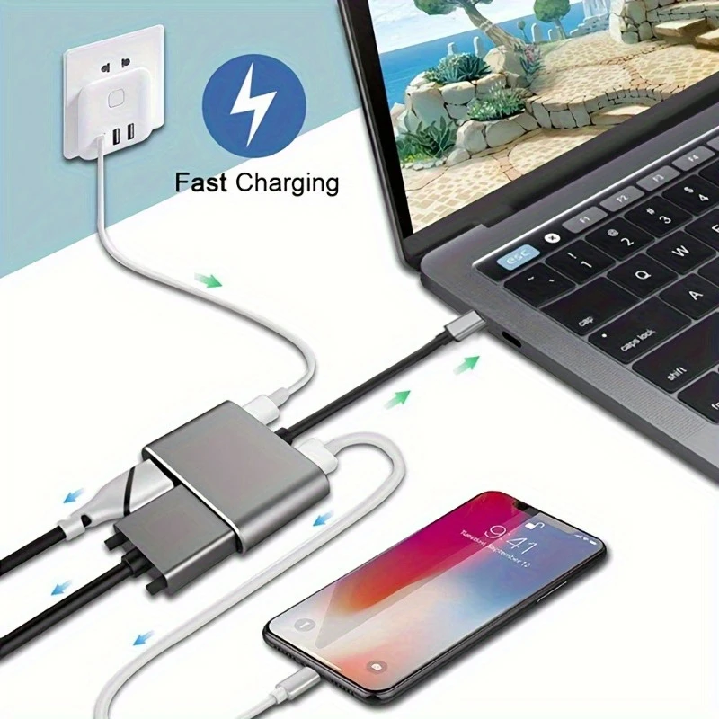 Adaptador 4 en 1 tipo C Hub a HDTV VGA USB 3,0 adaptador multipuerto AV Digital con puerto de carga PD TYPE-C Compatible - imagen 5