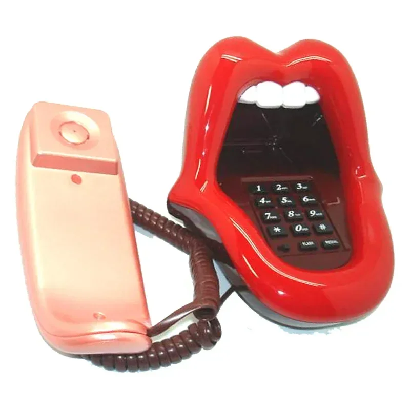 Teléfono con cable para estiramiento de lengua divertida, labios sexys, boca, con indicador LED, dial de audio/pulso, teléfono fijo de mesa - imagen 2