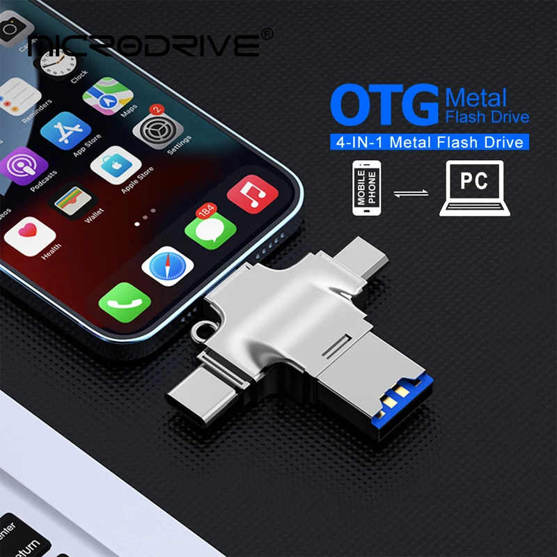 4 in 1 USB Flash Drive for iPhone iPad Pro Android Pen Drive Type c Otg Card Reader For IPhone Ipad Pendrive USB3.0 Memory Stick - imagen 4