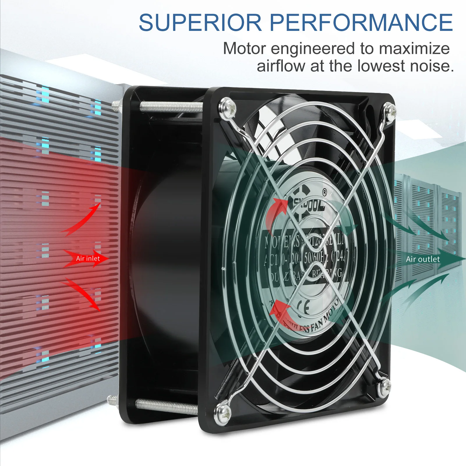 Ventilador de refrigeración de CA 1238, 120 mm, 120 V 115 V 110 V, alta velocidad con cable de alimentación, rodamiento de bolas dual para refrigeración de computadora - imagen 4