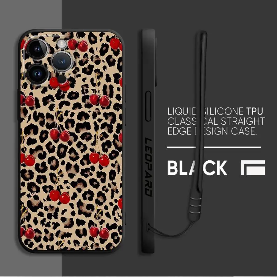 Funda de teléfono con lazo rosa, leopardo y cereza para iPhone SE 16 15 Plus 13 Pro 12 Mini 14ProMax XS Max 16e 11 8 7 XR, funda suave - imagen 4