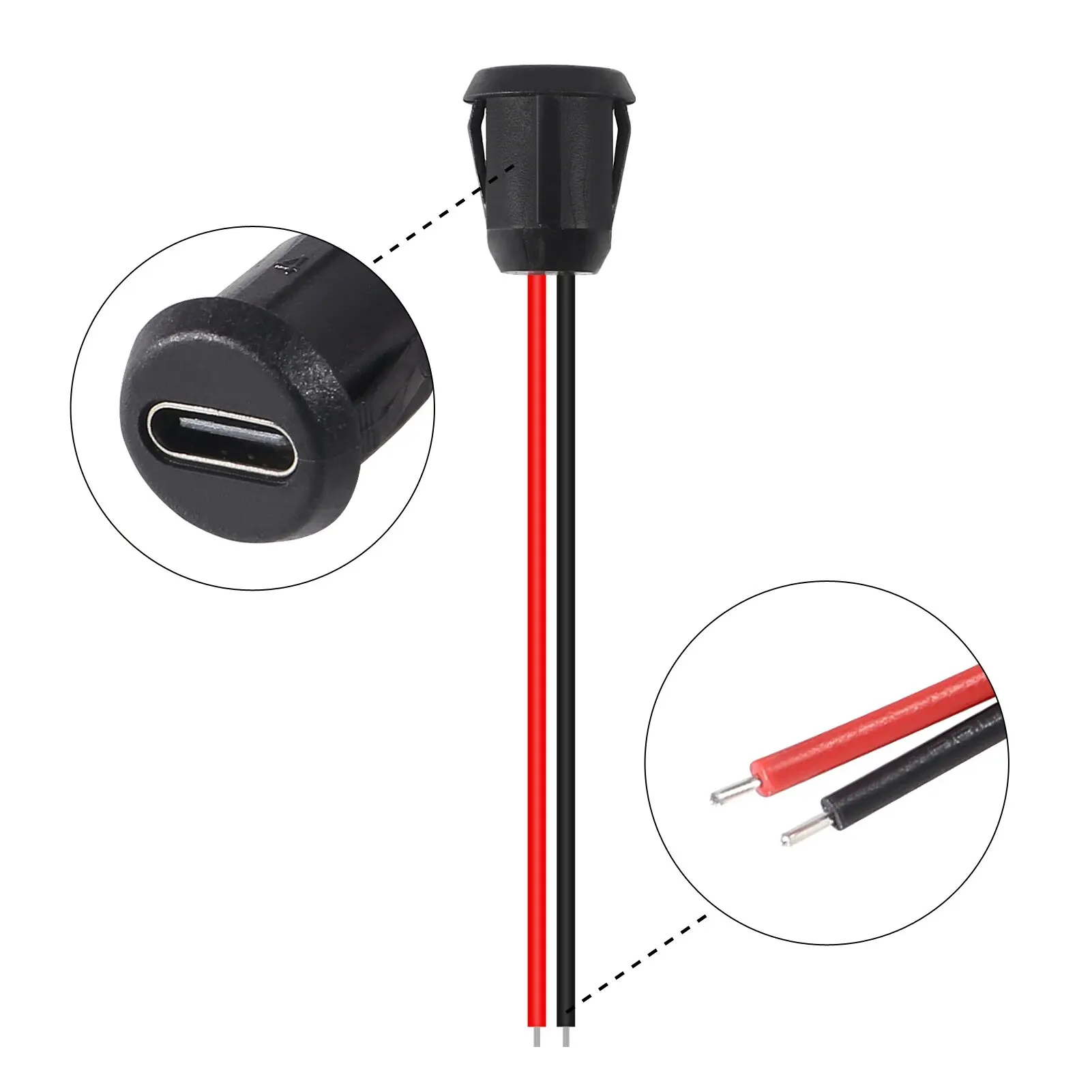 Conector USB tipo C hembra de 2 pines, resistente al agua, con enchufe hembra, puerto de carga de carga rápida, enchufe de cargador USB-C, 5 uds. - imagen 4