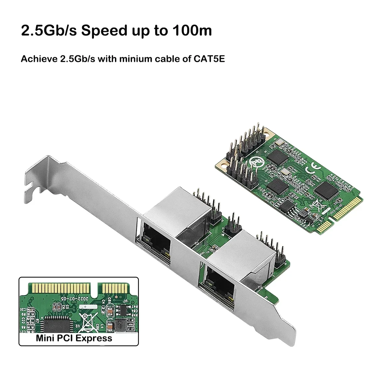 Tarjeta de red IOCREST 2,5G Mini PCIe a RJ45 puertos duales 2500Mbps Mini PCI Express NIC Lan Card para Chipset Realtek 8125B - imagen 3