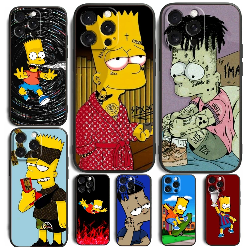 Funda de teléfono con dibujos animados de Los Simpsons, carcasa negra para iPhone 15 14 13 12 11 XS XR X 8 7 SE Pro Max Plus Mini