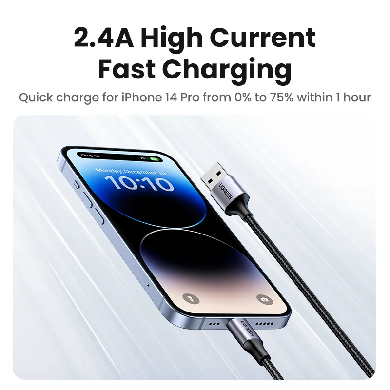 Cable Lightning UGREEN MFi – Carga Rápida 2.4A para iPhone/iPad - imagen 2