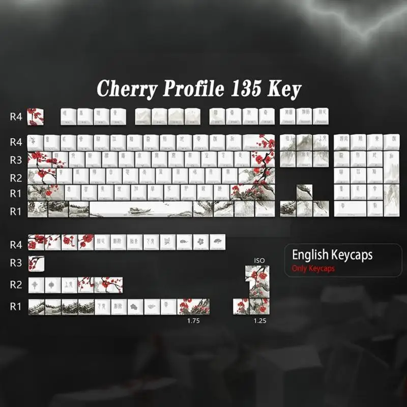 Teclas CherryProfile PBT DYESUB 135 teclas, teclas con flor ciruelo, teclas japonesas rusas coreanas para videojuegos, DIY - imagen 2